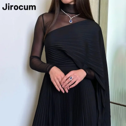 Jirocum платье для выпускного вечера с высоким воротом, женское тюлевое плиссированное вечернее платье с длинными рукавами по индивидуальному заказу, шифоновое коктейльное платье длиной до щиколотки