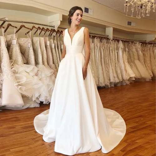 Осеннее свадебное платье Vestidos Novias Boda по индивидуальному заказу, атласные свадебные платья, прозрачный халат Hochzeitskleid Bestidos Para bodas, сексуальное платье цвета слоновой кости