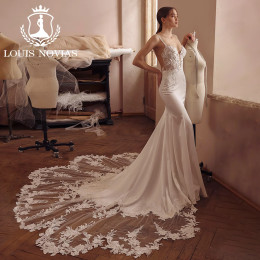 LOUIS NOVIAS Свадебные платья русалки для женщин, высокое качество, свадебное платье с глубоким v-образным вырезом и блестками, аппликациями, Vestidos De Novia