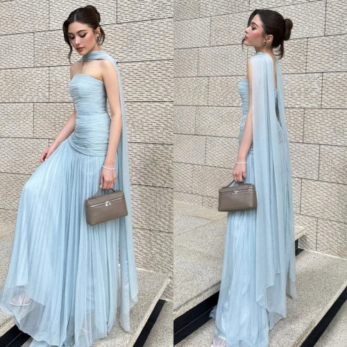 Доступны размеры по индивидуальному заказу Шифоновые плиссированные рюши с драпировкой Длинные платья трапециевидной формы без бретелек Платья для особых случаев на заказ Элегантная мода
