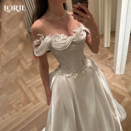 LORIE 3D цветок блестящие свадебные платья с открытыми плечами и аппликациями кружевные свадебные платья принцесса со складками пляжное свадебное платье по индивидуальному заказу