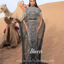 Aileen Vestidos De Noche Длинные вечерние платья для особых случаев Шаль Элегантные вечерние платья Индивидуальные бусины فساتين سهرة