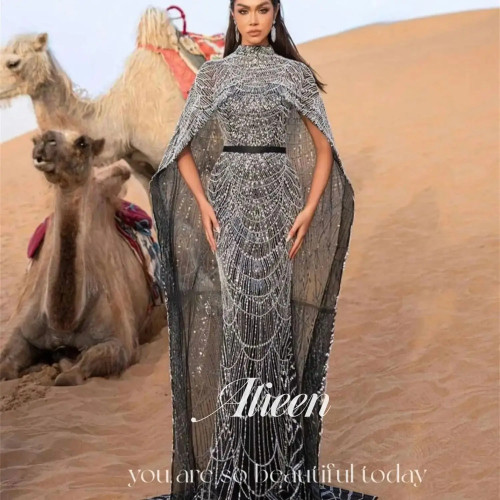 Aileen Vestidos De Noche Длинные вечерние платья для особых случаев Шаль Элегантные вечерние платья Индивидуальные бусины فساتين سهرة