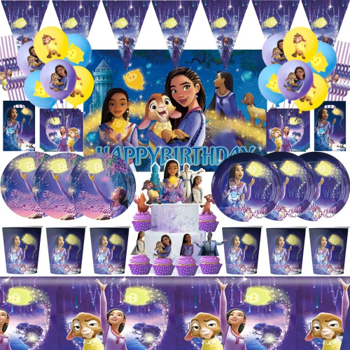 Disney Wish украшения для дня рождения, тема принцессы Аша, одноразовая посуда, Детские принадлежности для вечеринки в честь будущей мамы