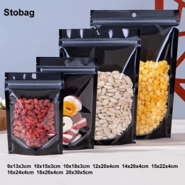 StoBag 100 шт., черная сумка для упаковки пищевых продуктов, прозрачная алюминиевая фольга, самозапечатывающаяся сумка для хранения конфет, орехов, многоразовая сумка