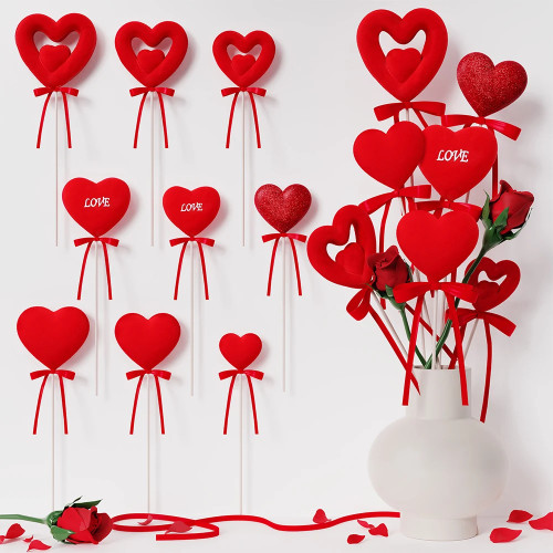 6/12 шт., украшение на день Святого Валентина, блестящая пена, красный букет в форме сердца, белый медведь, палочки, ветки, домашние вырезки, свадебные принадлежности