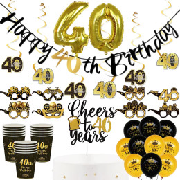 40th Birthday Party, черное золото, баннер, воздушный шар, спиральные подвески для мужчин и женщин, 40-е черное золото, вечерние украшения для торта, принадлежности