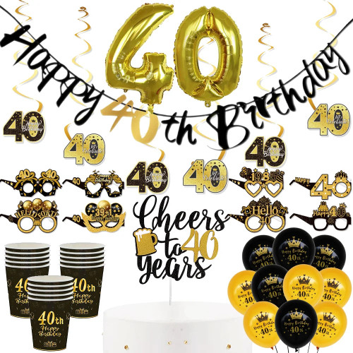40th Birthday Party, черное золото, баннер, воздушный шар, спиральные подвески для мужчин и женщин, 40-е черное золото, вечерние украшения для торта, принадлежности