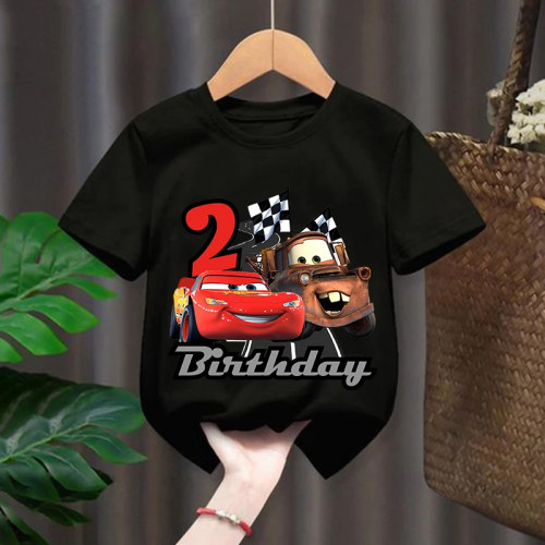 Футболка с молнией Mcqueen для мальчиков, детская одежда, номер на день рождения, детская одежда с принтом 1-9, праздничная одежда, хлопковые топы, футболка с машинками Диснея