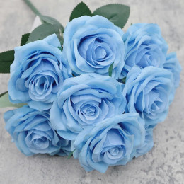Синяя Роза, искусственный цветок, 10 головок, большой букет, искусственные цветы, розы, розовый, белый, Свадебный декор, украшение Искусственные цветы Home