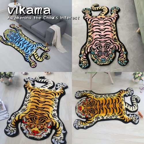 Ковер VIKAMA Wild Staring Tiger, плюшевый ковер для детских спален и игровых комнат на тему джунглей, нескользящая напольная работа