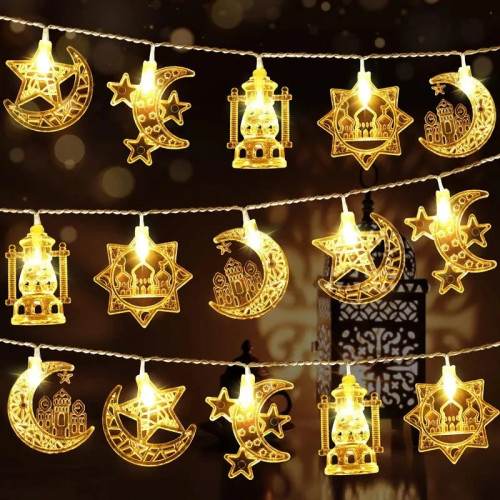 1,5 м, 10LED, EID Mubarak, светодиодный String, лампы для мусульманского фестиваля, вечерние Moon Star, замок, фонарь Рамадан, украшение для дома, новинка 2024