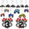 Подвесные завитки для вечеринки Monster Truck, подвесные украшения для мальчиков, воздушный шар из фольги с номером грузовика Monster Truck, товары для вечеринок