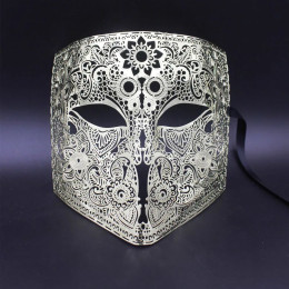 Золотой, серебряный цвет, анфас, Bauta Phantom, маскарадная маска для косплея, черный металлический череп, щит, маска для вечеринки Mardi Gras Joker