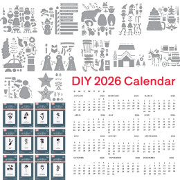 DIY 2026, календарь, горячая фольга, металлические штампы, сделай сам, изготовление карточек, скрапбукинга, тисненая бумага, альбом, принадлежности для рукоделия, шаблон, украшение