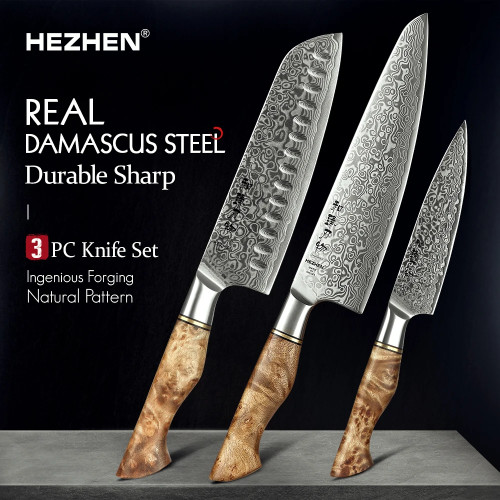 HEZHEN 1-3 шт. набор ножей Master Series 67-слойный дамасский стальной нож шеф-повара кухонный Santoku утилита острые инструменты подарочная коробка упаковка