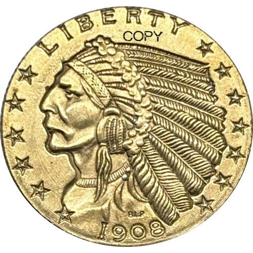 Соединенные Штаты Америки 1908 2,5 21⁄2 доллара США Liberty Eagle США Золото Латунь Металл Копия Памятная монета Коллекционные монеты