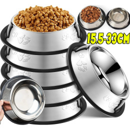 Stainless Steel Dog Cat Food Bowl Pets Quality Metal Pawprint Feeder Non-slip Pet Feeding Container with Rubber Base Accessories