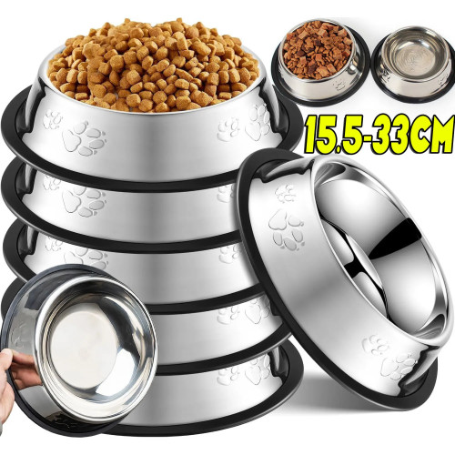 Stainless Steel Dog Cat Food Bowl Pets Quality Metal Pawprint Feeder Non-slip Pet Feeding Container with Rubber Base Accessories