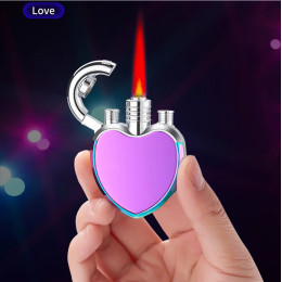 Портативная креативная модная металлическая Бутановая газовая зажигалка Love, Крутое красное пламя, Женский прикуриватель, мужской подарок, маленький и милый