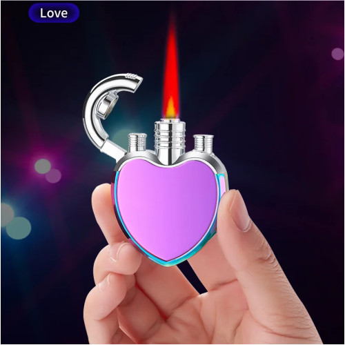Портативная креативная модная металлическая Бутановая газовая зажигалка Love, Крутое красное пламя, Женский прикуриватель, мужской подарок, маленький и милый