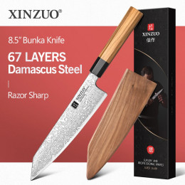 XINZUO 8,5''Bunka нож 67 слоев Дамасская сталь Оливковое дерево + рог буйвола искусственный нож Овощной нож кухонные инструменты