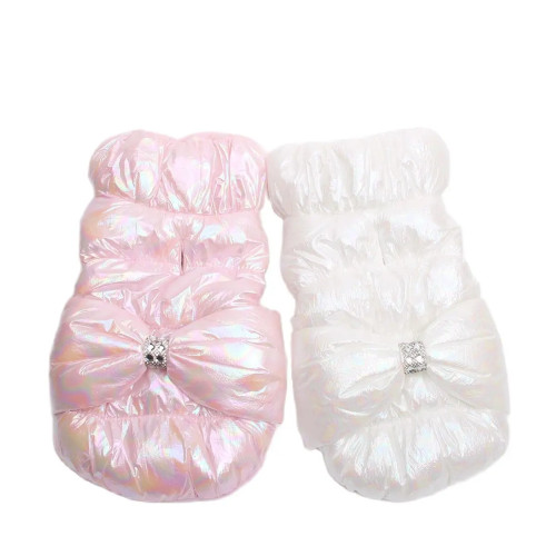Теплая куртка принцессы для собак и кошек с большим бантом, платье с капюшоном для щенков, зимняя одежда, наряд