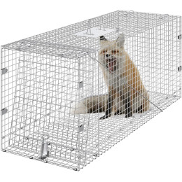 Клетка для животных животных, 42 x 16 x 18 дюймов, гуманная ловушка для кошек, оцинкованное железо, складная клетка-ловушка для животных с ручкой