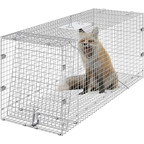 Клетка для животных животных, 42 x 16 x 18 дюймов, гуманная ловушка для кошек, оцинкованное железо, складная клетка-ловушка для животных с ручкой