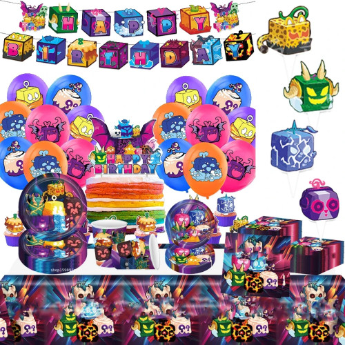 Blox Fruits, поставка для дня рождения, одноразовый баннер, топпер для торта, подвесной флаг, набор воздушных шаров с фруктами Blox, украшение для торта на день рождения