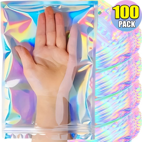 100/10 шт. переливающиеся лазерные герметичные пакеты, голографический закрывающийся мешочек из фольги, ожерелье, ювелирные изделия, подарочная упаковка, кухонная сумка для хранения