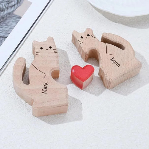 Персонализированные деревянные кошки на заказ, имя члена семьи, головоломка, домашний декор, подарки, дропшиппинг
