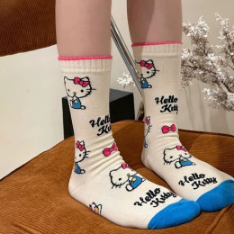 Kawaii носки с бантиком «Hello Kitty», милые очаровательные носки до середины икры, теплый подарок на день рождения, мультфильм