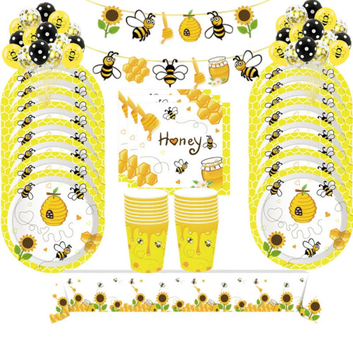 Honey Bee детские украшения для дня рождения, набор одноразовой посуды, скатерть, бумажная тарелка, чашка, воздушный шар, принадлежности для детского душа, сделай сам