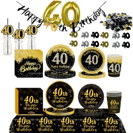 Посуда на 40-летие, черное золото, тарелка с днем рождения 40, салфетка для чашек для мужчин и женщин, украшение для вечеринки по 40 лет, дня рождения