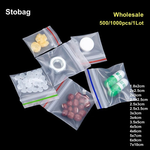 StoBag 500/1000 шт., оптовая продажа, прозрачные мини-маленькие пластиковые пакеты на молнии, уплотнительные ювелирные изделия, упаковка для еды, прозрачные пакеты для хранения