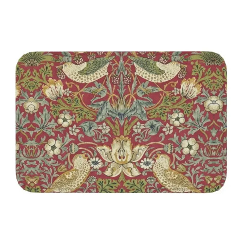 William Morris Strawberry Thief красный напольный дверной коврик для ванной и кухни, противоскользящий уличный коврик с цветочным принтом, ковер для входа в гараж