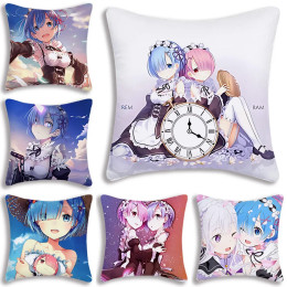 Чехлы на подушки в стиле аниме Re Zero, мультяшный диван, декоративный домашний двусторонний принт, короткий плюшевый милый чехол для подушки