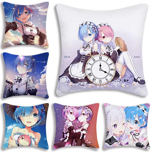 Чехлы на подушки в стиле аниме Re Zero, мультяшный диван, декоративный домашний двусторонний принт, короткий плюшевый милый чехол для подушки