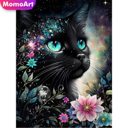 MomoArt Алмазная вышивка Черный кот Мозаика Животное Новое поступление DIY Цветочная картина Стразы Ручная работа