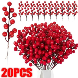 20/1 шт., рождественские искусственные ягоды, искусственный Холли, ягода, цветок, тычинка, букет, сделай сам, Рождественский венок, рождественские новогодние подарки, декор стола