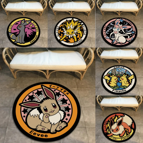 MINISO Pokemon Kawaii Eevee тематический круглый ковер для гостиной, декор дивана, прикроватный мягкий ковер, игровой коврик, вращающийся коврик для стула, барабанный коврик