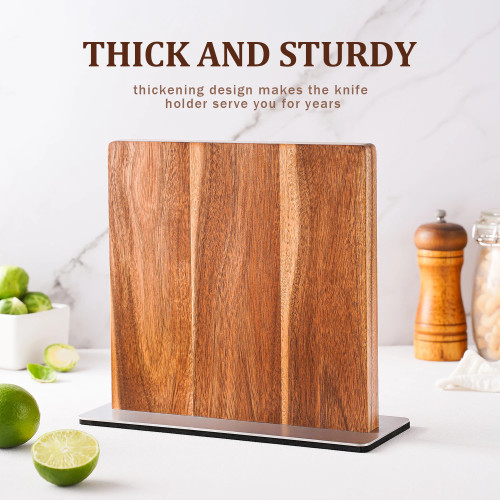 Acacia Wood Magnetic Knife Block Simple Modern Kitchen Storage Knife Holder with Strong Magnets for Knives and Utensils