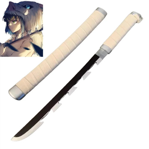 Demon Slayer Косплей Hashibira Inosuke Bamboo в сборе 24 дюйма Katana Kimetsu no Yaiba Hagashi Akihito Weapon 60 см Модель меча