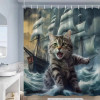 Забавные занавески для душа с изображением кота, милые животные, морской парусный спорт, морские волны, пейзаж, занавеска для ванной, полиэфирная ткань, декор для ванной комнаты, крючки