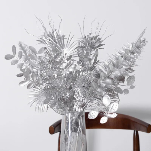 5PCS Silver Plastic Artificial Flowers Wedding Hotel Scene Decoration Home Decor Road Guide Silk Flower Arrangement