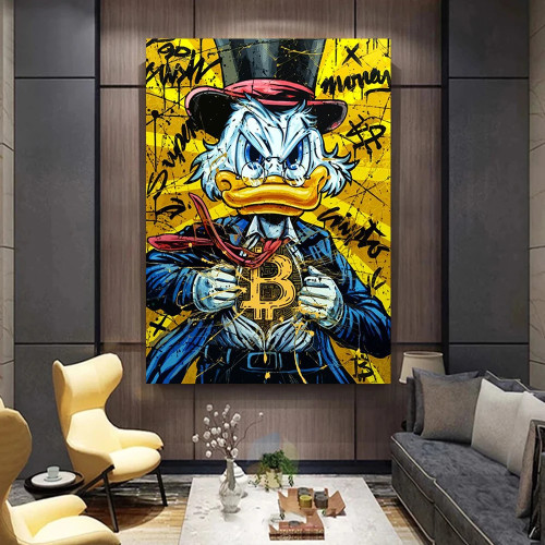 Disney Donald Duck B Bitcoin Money Art Холст Картина Забавный Цвет Граффити Настенный Плакат Печать Гостиная Домашние Фотографии Декор