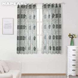 NAPEARL Короткие полузатемняющие шторы жаккардового цветочного дизайна, современные шторы для кухни, гостиной, готового производства