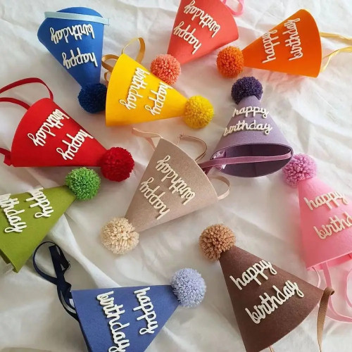 Милая фетровая шляпа для дня рождения, аксессуары для фотографий, реквизит для торта, Топпер, меховой шар, украшение для детской вечеринки