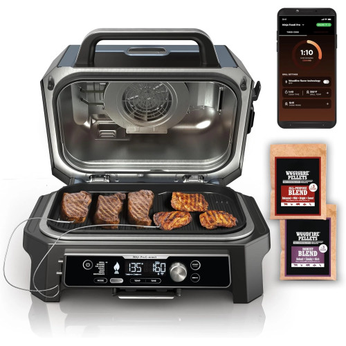 OG951 Woodfire Pro Connect Премиум XL Открытый гриль и курильщик, Bluetooth, поддержка приложения, Master Grill 7-в-1, курильщик для барбекю